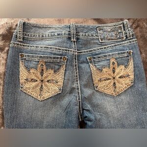 Petite Embroidered and Embellished Code Bleu Light Wash Jeans
